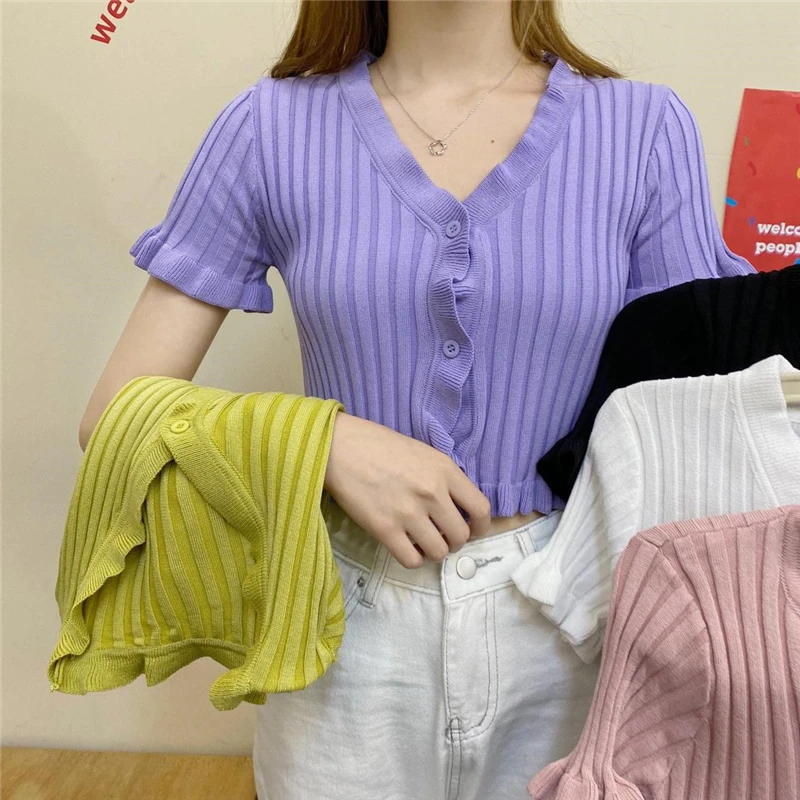 

Hot sale knitted short sleeve t-shirt ladies 100% cashmere V-neck short sleeve sweater wholesale