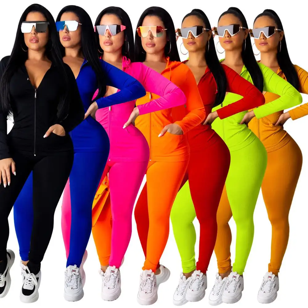 

custom cheap women spring sport clothes sweatsuit fashion designer 2021 trendy manufacturers womens clothing, Black,red,orange,yellow,green,purple,blue