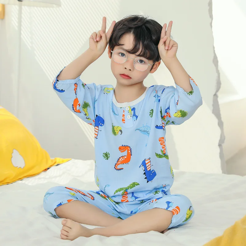 

Summer new style children's cotton silk pajamas suits for boys and girls
