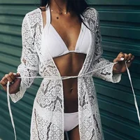 

New design long sleeve strap white swimwear & beachwear cardigan/beach dress for women