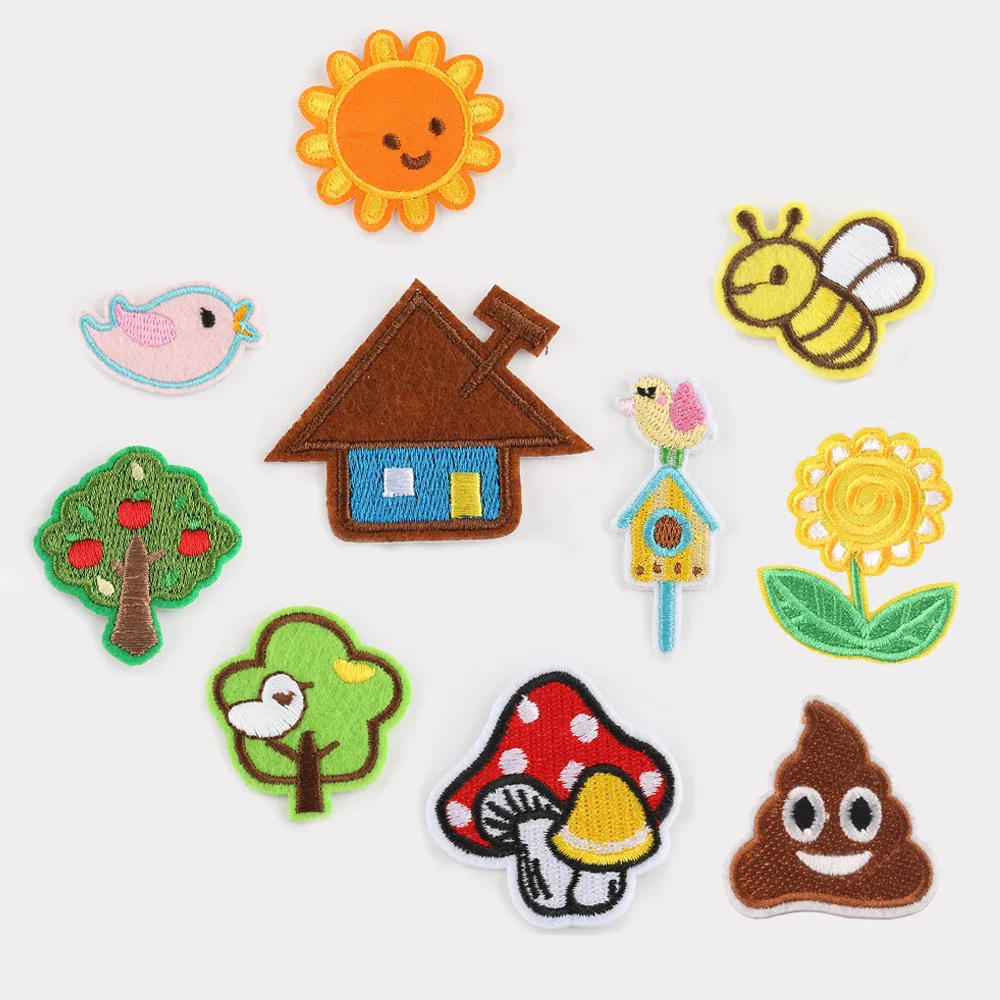 

yiwu wintop fashion accessories cute cartoon house tree mushroom design iron on embroidery kids patches