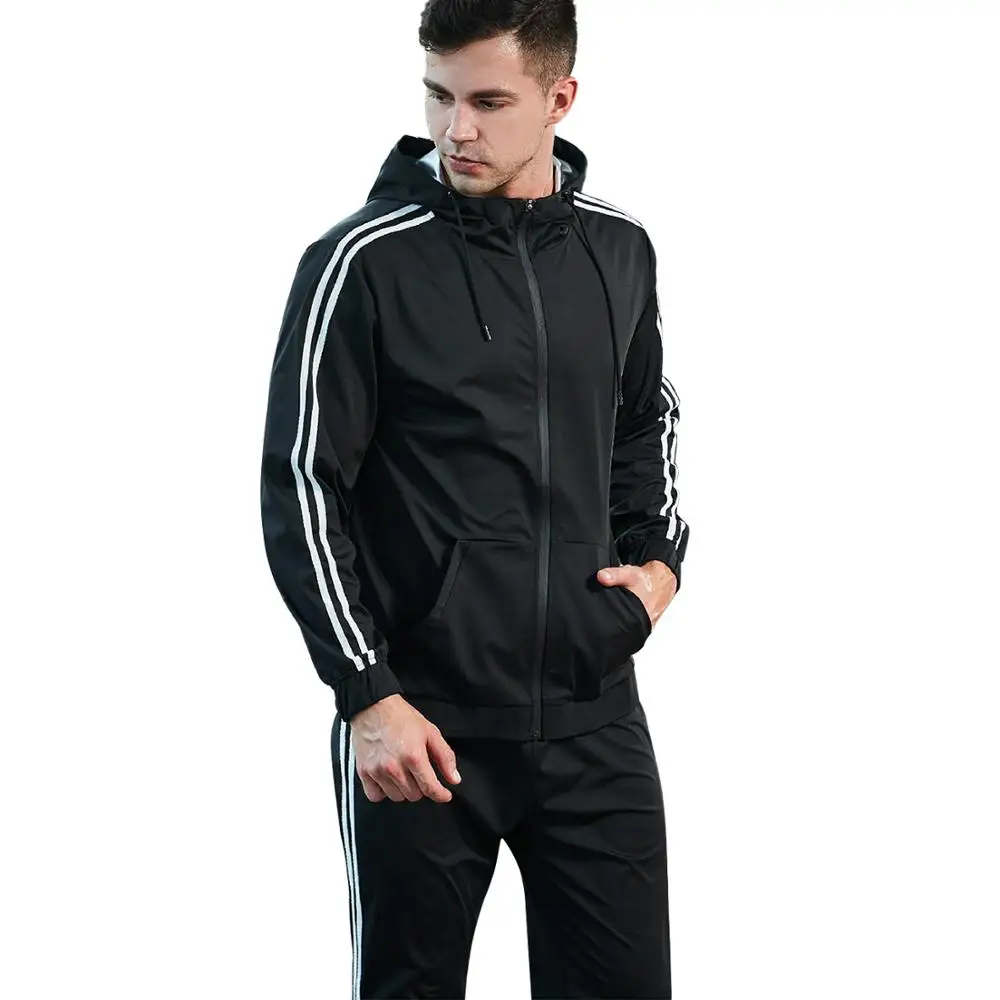 

Flygaga Mens Stripe Zip Hooded Sweatshirt sauna suit for men