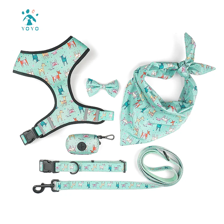 

2021 Pet Puppy Dogs Harness Bowknot Collar Leash Set Reflective Dog Harness Leash Collar With Poop Bag Holder Dispenser