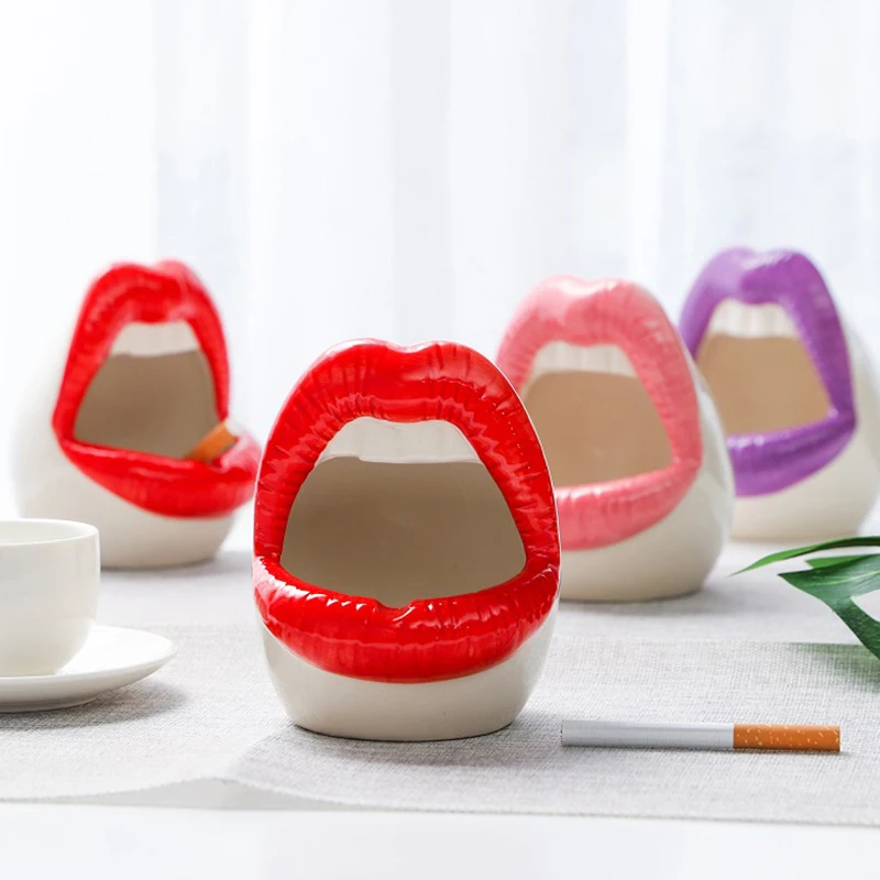 

Amazon hot sale Cute Lips Ashtray Ceramic Creative Design Sexy Mouth Planter Flower Pots Smoking accessories, As picture