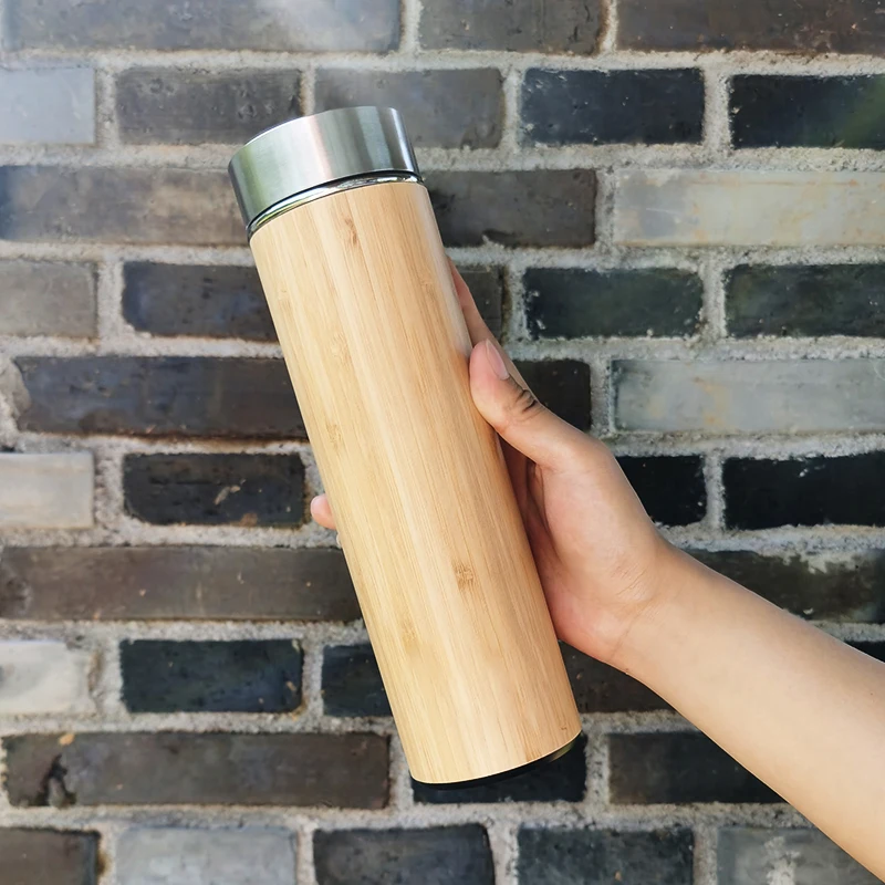 

500ML vacuum insulted bamboo flask custom logo bamboo thermos flask