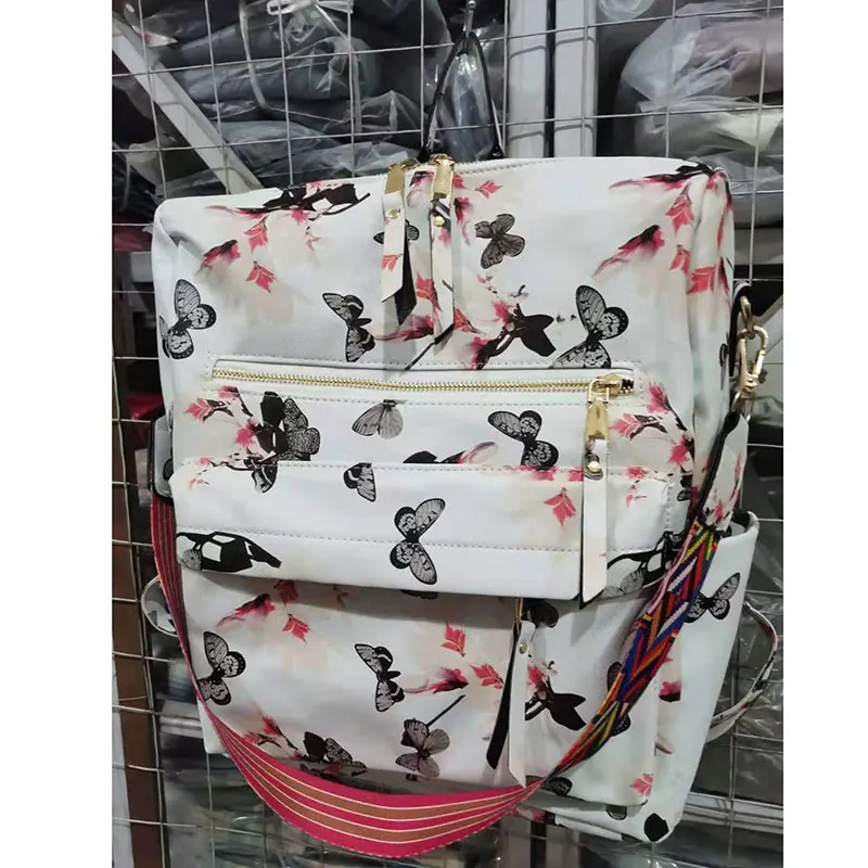 

White Butterfly Wholesale Women Backpack Purse with Guitar Strap Lady Convertible School Shoulder Bag With PU Leather for Girls