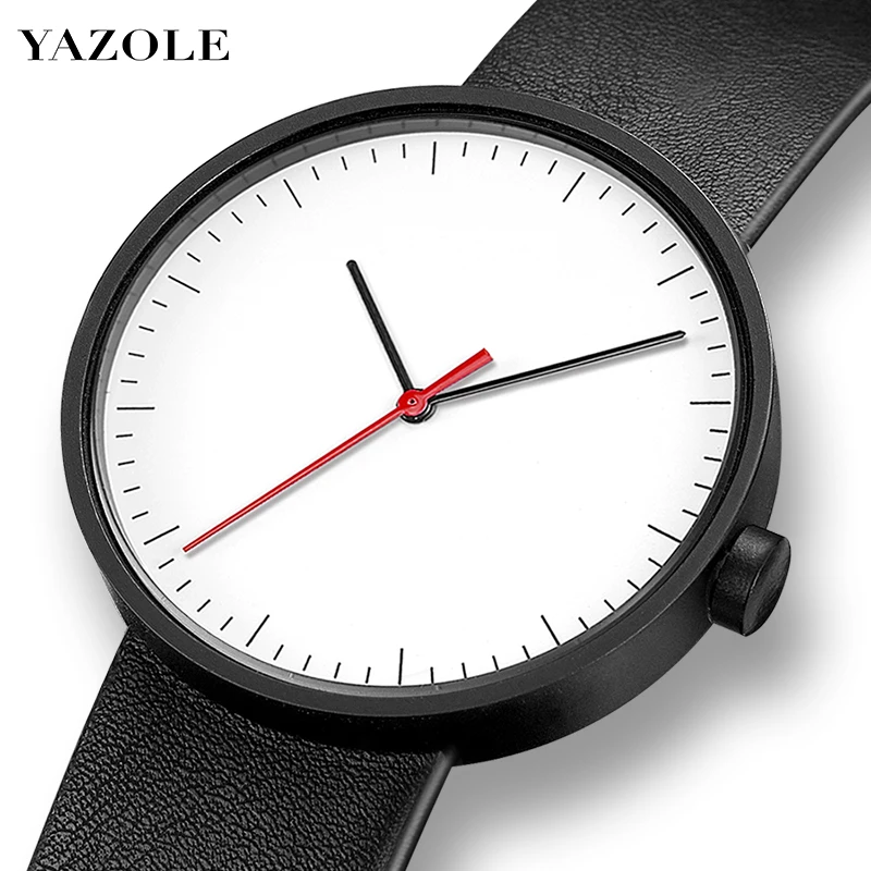 

YAZOLE D 522 Fashion Men Wristwatches Leisure Custom Quartz Wrist Watch Quality Leather Strap Watches Waterproof Reloj, Green, purple, black, white dial