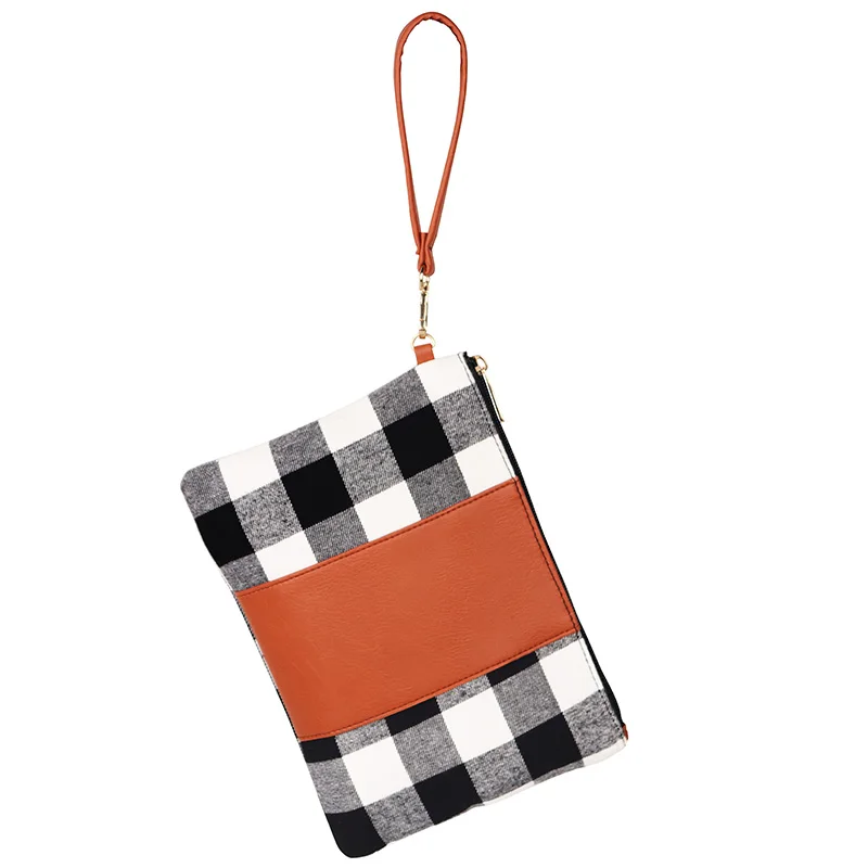 

Wholesale Fashion Monogrammed Ladies Canvas Buffalo Plaid Wristlet Bag, As pic show