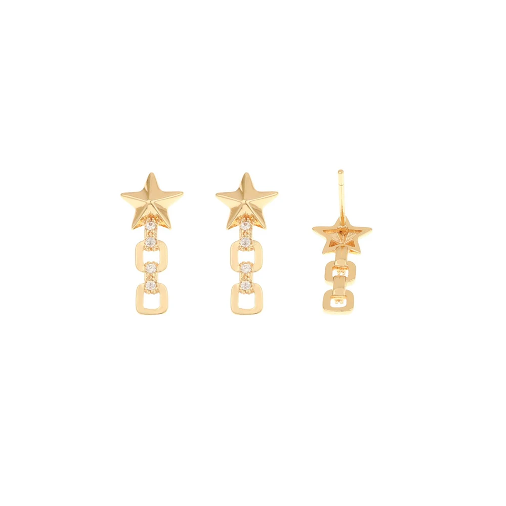 

Jewelry Accessories Cordial Design 30Pcs 8*17MM CZ Earrings Stud Jewelry Accessories Hand Made Star Shape Genuine Gold Plating