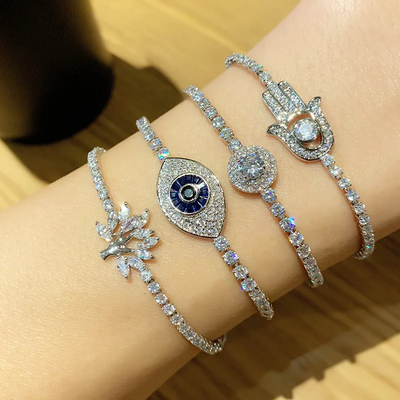 

Shining Cubic Zircon Plam Eyes Life Tree Charm Bracelet Blue Eayes Life Tree Bracelet, Picture shows