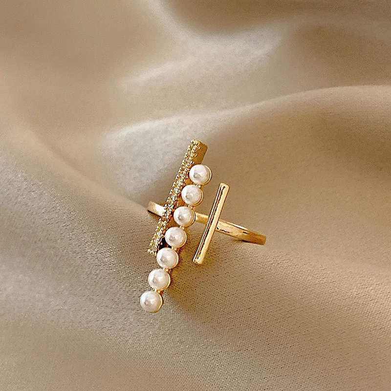

Korean Fashion Design Pearl Shiny Zircon Rings For Women Students Mid Finger Knuckle Rings Party Jewelry, Customized color