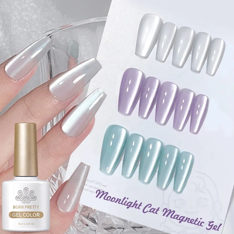 

BORN PRETTY High Quality Mirrored Ceramic Jade Cat Eye Gel Nail Color Vegan Private Label Moonlight Cat Eye Magnet Gel Polish