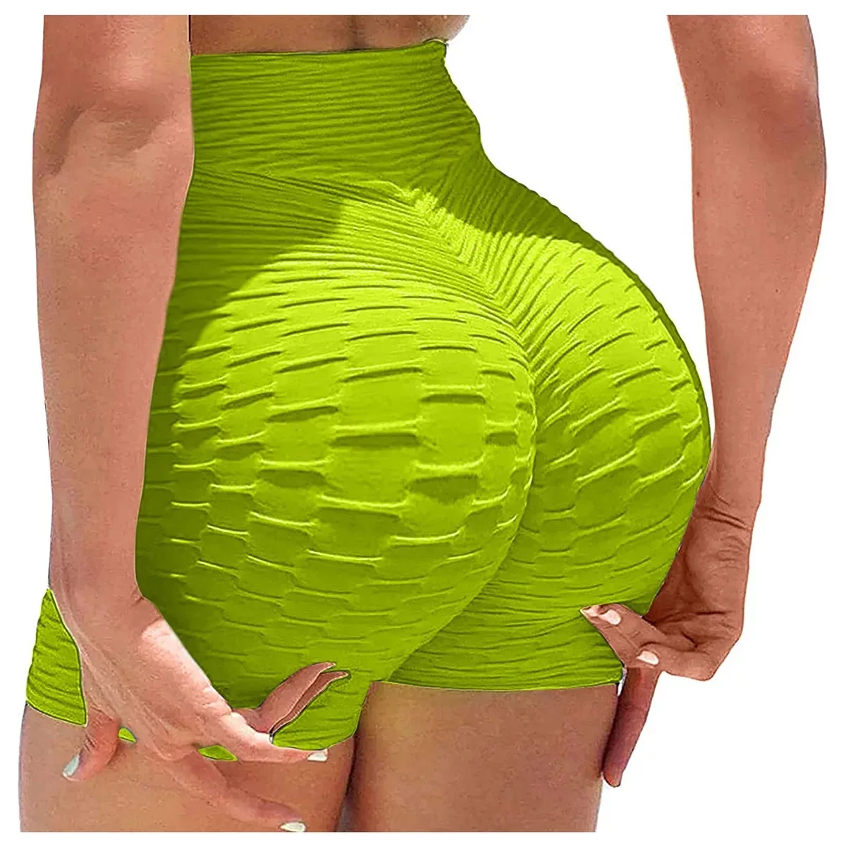 

Wholesale women yoga sports underwear pants jacquard solid color bubble leggings fitness shorts