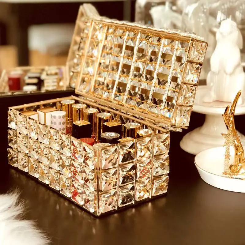 

Factory Supply Hotel Home Living Room Crystal Sparkling Elegant Lipstick storage Box Holder, Customized
