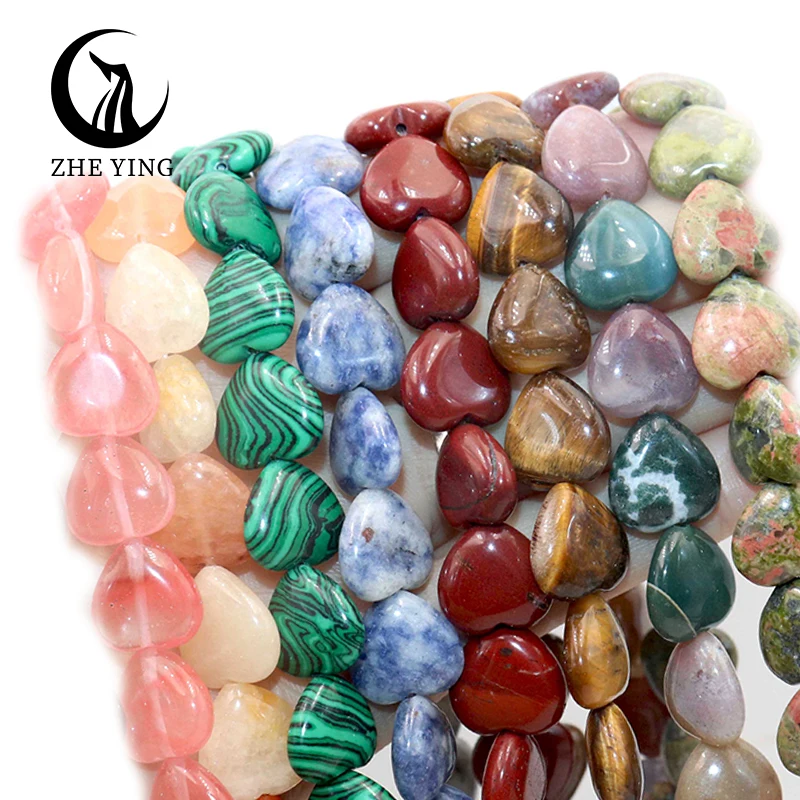 Zhe Ying 10x10x5mm heart shaped beads Natural stone bracelet crystal Loose Spacer gemstone heart beads for jewelry making