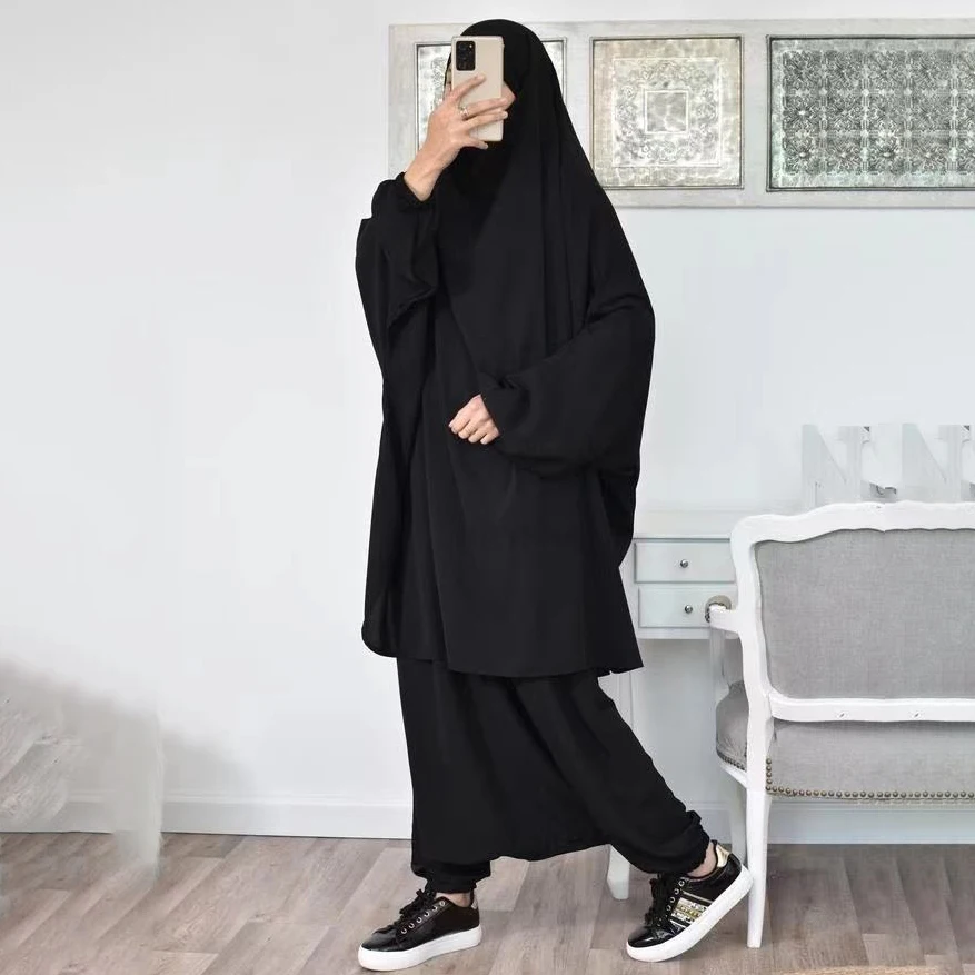 

New INS Muslim Prayer Abaya Dress Dubai Islamic Clothing Light Korea Nida Khimar Prayer Abaya Two Piece Jilbab with Pants, 7 colors in stock accepted customzied design