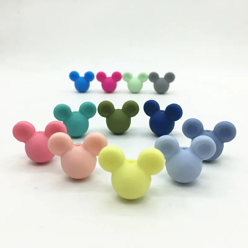 

wholesale pacifier silicone cartoon beads BPA FREE baby teether mickey rainbow chew beads teething silicone cartoon beads, 33 colors, customed