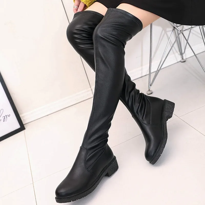 

Eur 35-40 Brand New Female Platform Thigh High Boots Fashion Slim Chunky Heels Over The Knee Boots Women Party Shoes