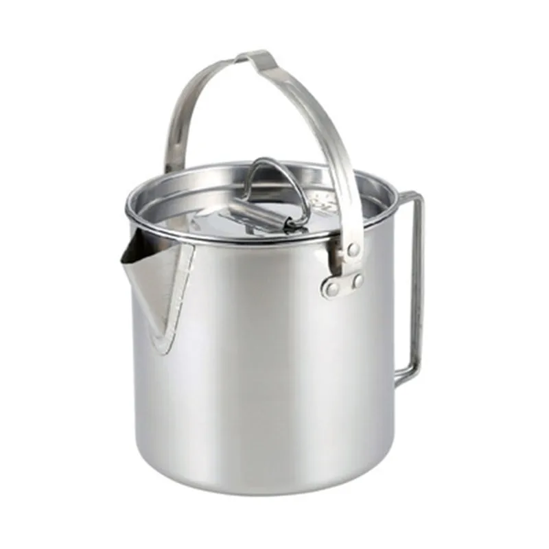 

1.2L camping coffee pot teapot hanging pot outdoor portable folding stainless steel cookware kettle, Silver