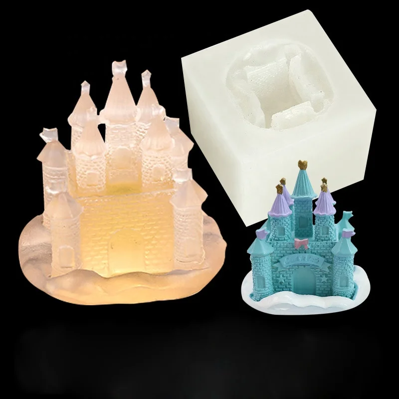 

European Castle Fondant Silicone Mold Handmade Soap Aromatherapy Plaster Baking Chocolate diy Cake Decoration Epoxy Resin Mold, White and pink