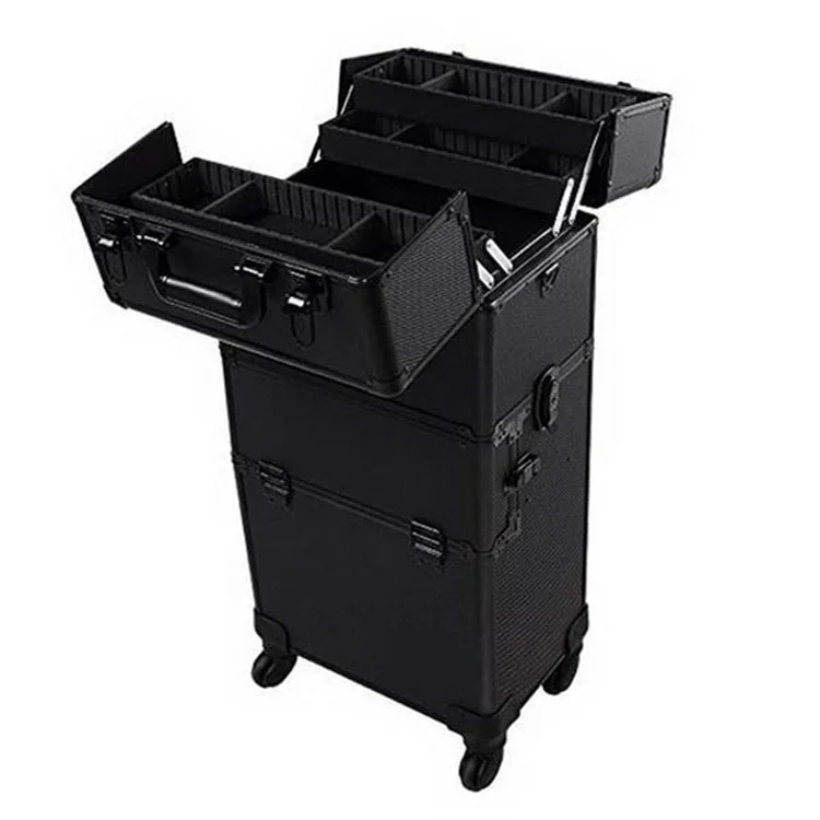 

Professional makeup artist makeup case trolley makeup case multi-layer universal wheel tool case, Black