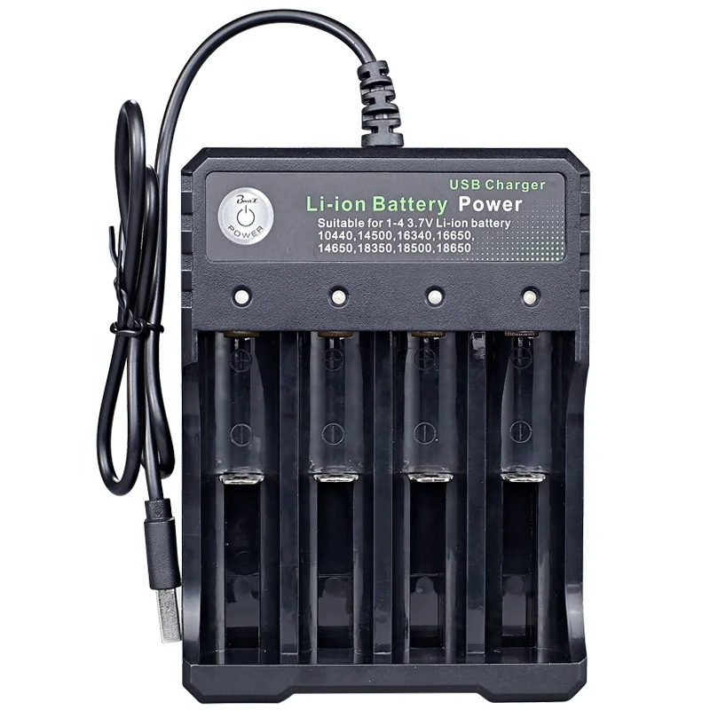 

18650 Lithium Battery Charger Smart USB Port for 4 Slots with LED Display 3.7V Lithium ion Battery Bmax brand, Black