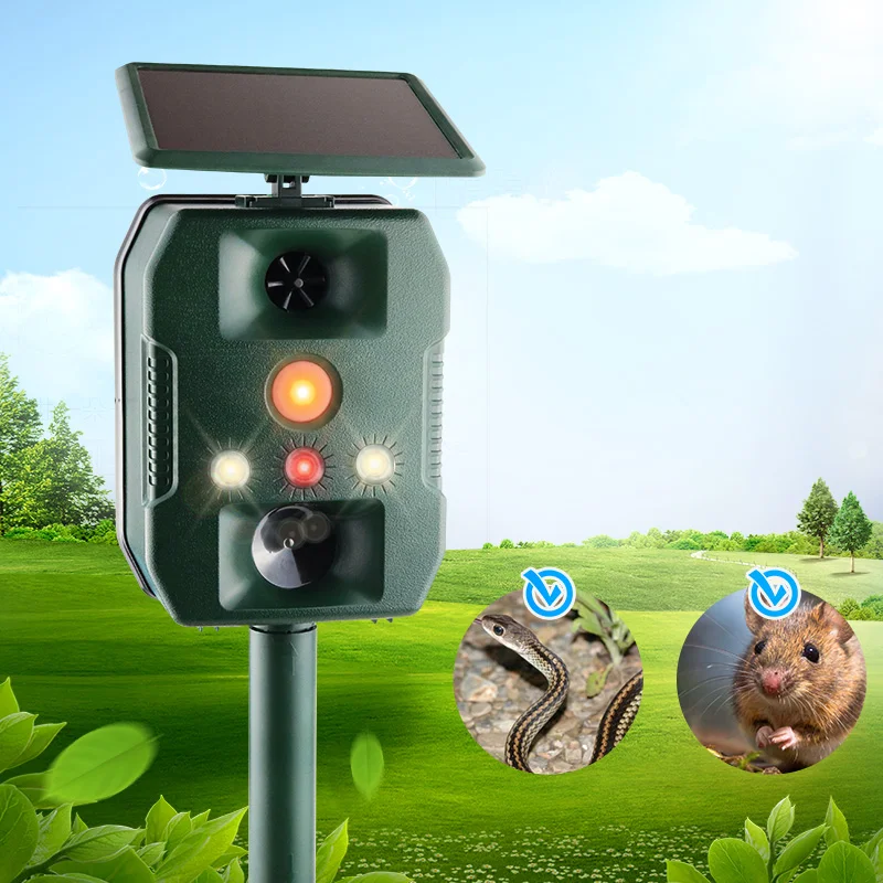 

High-efficiency Outdoor Ultrasonic led Flash waterproof IP66 2400MAH 1.2V Solar animal cat dog bird snake mole bird repeller