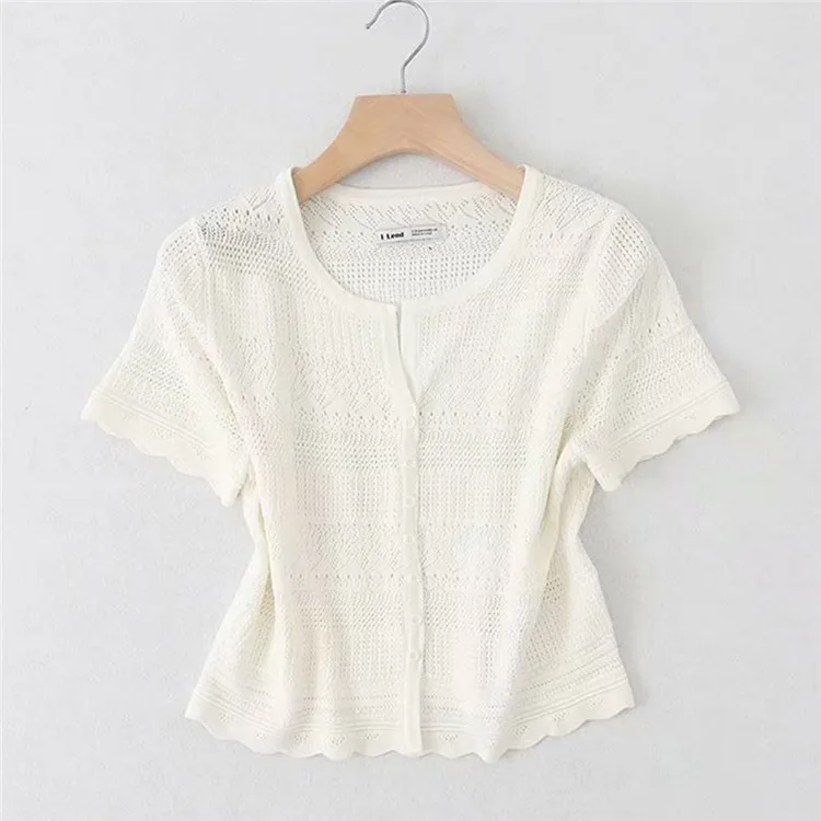 BMURHMZA2021 spring and summer new women's sweet short V-neck top hollow short-sleeved knitted T-shirt
BMURHMZA2021 spring and summer new women's sweet short V-neck top hollow short-sleeved knitted T-shirt