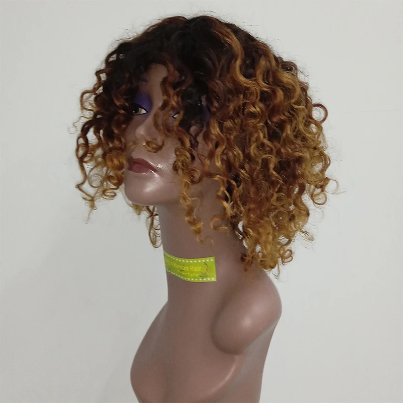 

Letsfly Full Machine Made Non Lace Wigs Afro Curly Short Pixies 14 Inches 1B/30 Color curly hair weave wig
