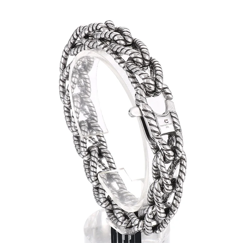 KALEN 220mm Men Punk Stainless Steel Rope Shape Links Bracelet