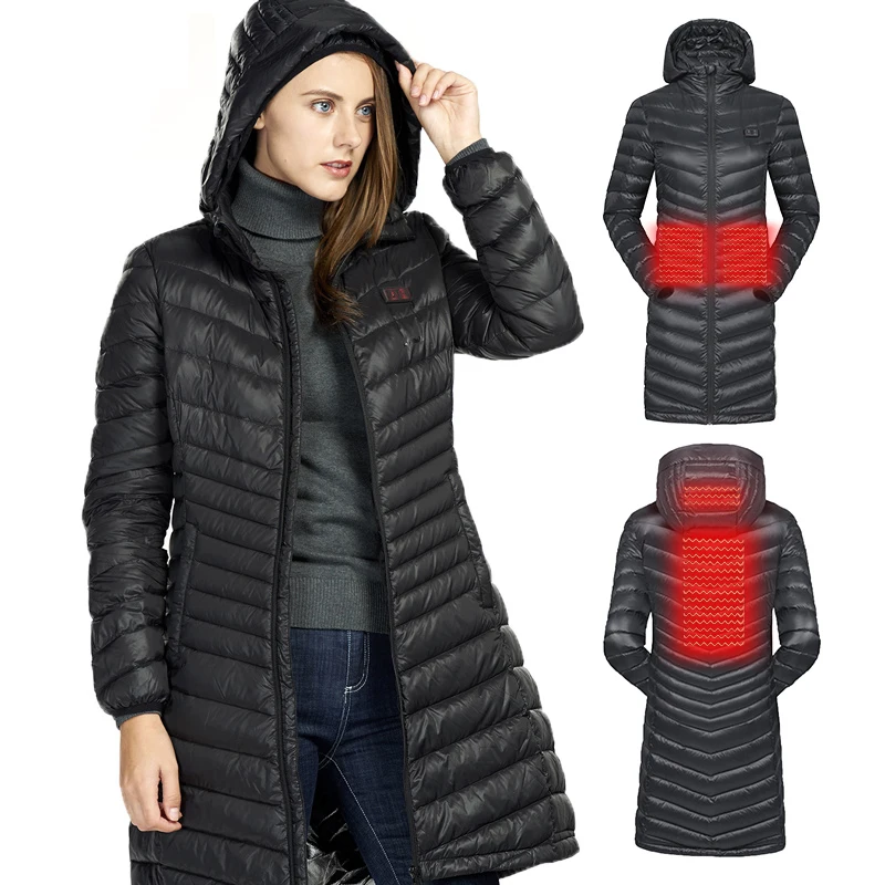 

Women Fashion Warm Winter Outdoor Camping Long Down Heated Jacket electric heated clothing women down duck coat