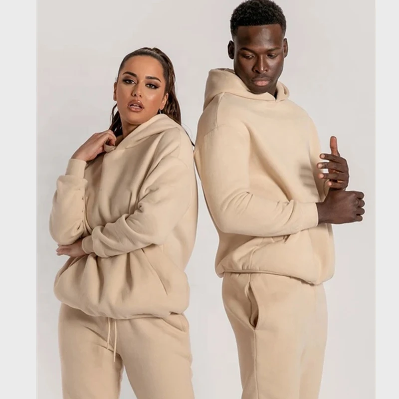 

Factory Wholesale Jogging Sportswear Fleece Suits Unisex Plain Cotton Hoodie Two Piece Pant Set Tracksuit, Solid color