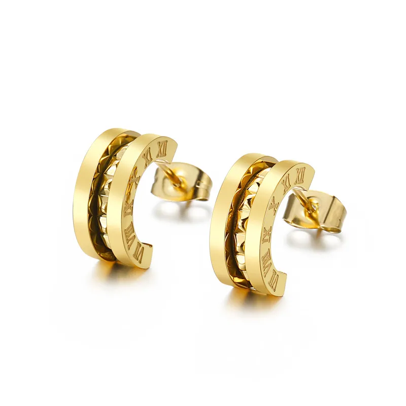 

C Shape Roman Numeral Custom Name Gold Earrings Stainless Steel