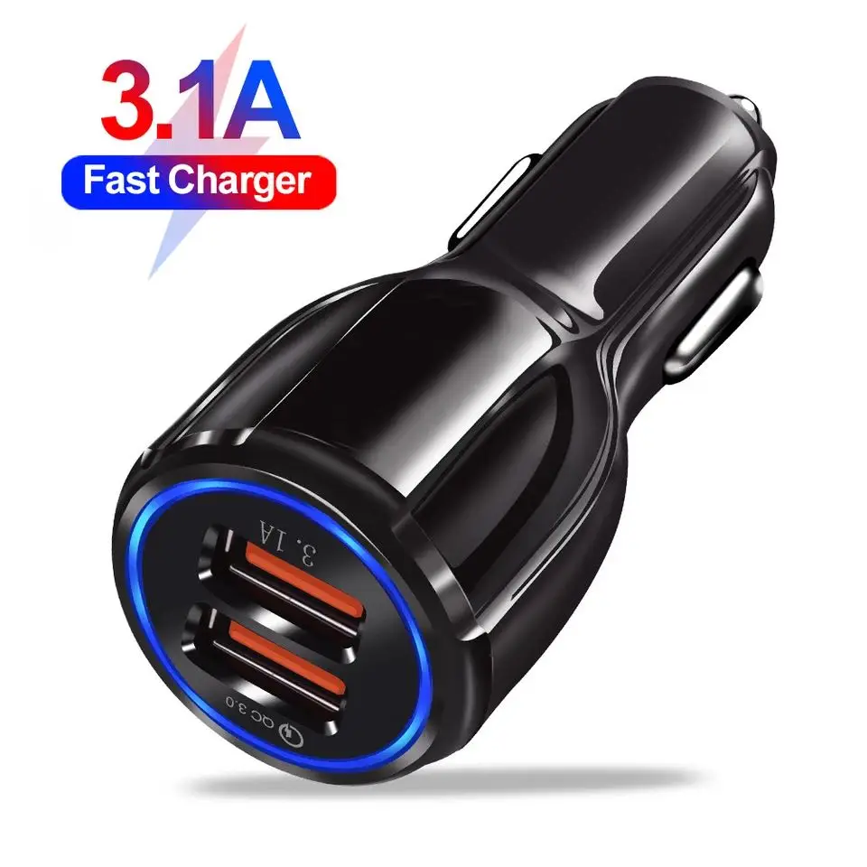 

Dropshipping Fast Charging QC 3.0 Car Charger Adapter mini Dual Usb Port for iphone and Samsung micro type c iphone charger, Black white
