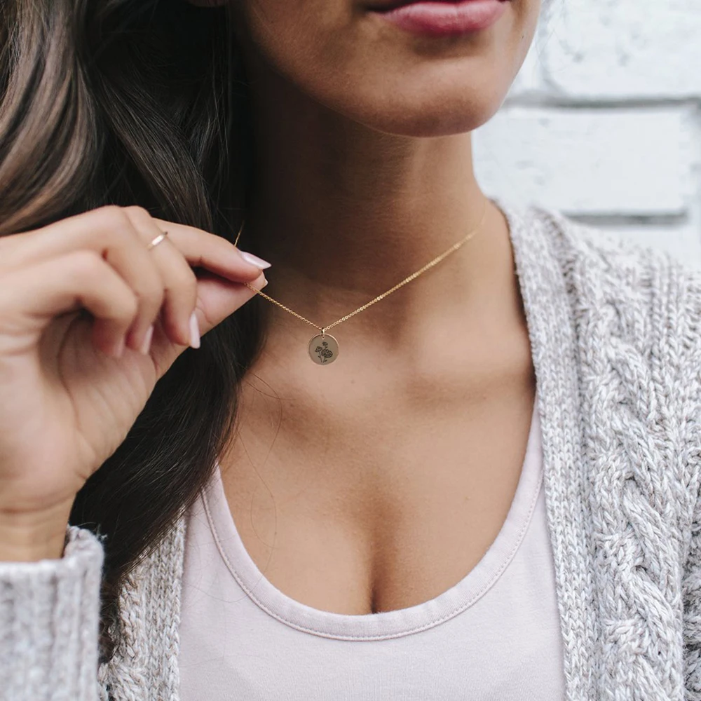 

Customized Plant Series 13mm Necklace Minimalist Rose Flowers Pendant Stainless Steel Jewelry Pendant Necklace For Ladies, Rose gold, 14k gold, silver