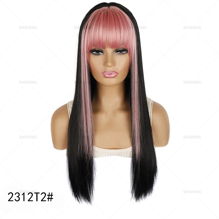 

SHI SHENG 2021 Wholesale Long Straight Hair Lolita Cosplay Halloween Wig Two Tone Ombre Color Synthetic Hair Wigs for Women, Green