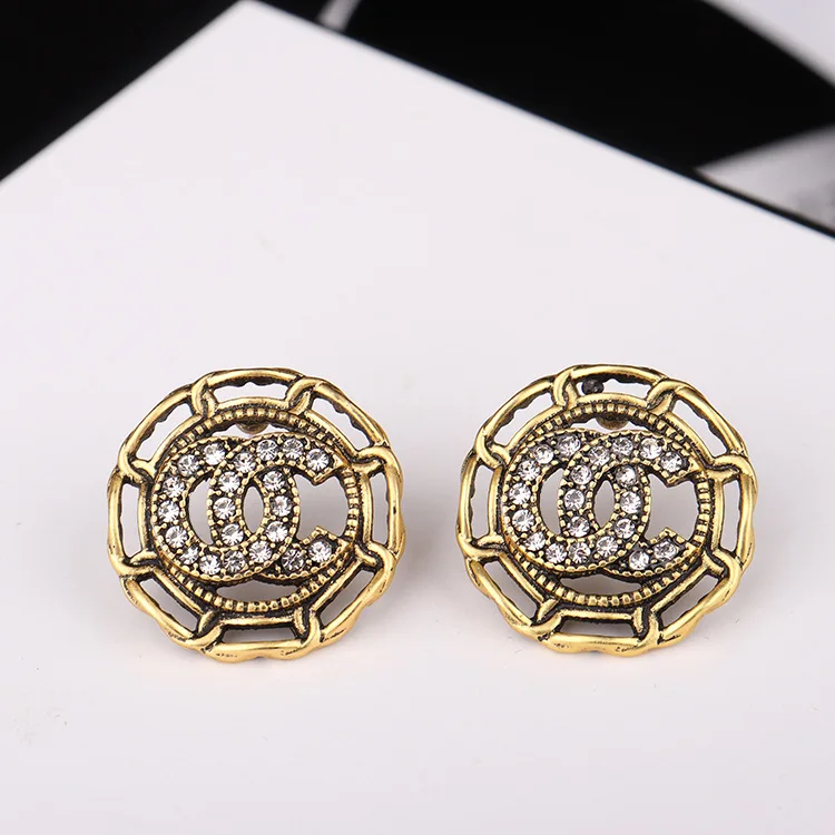 

Tixu designer jewelry famous brands classic letter diamond-encrusted earrings ladies luxury earrings wholesale, Gold color