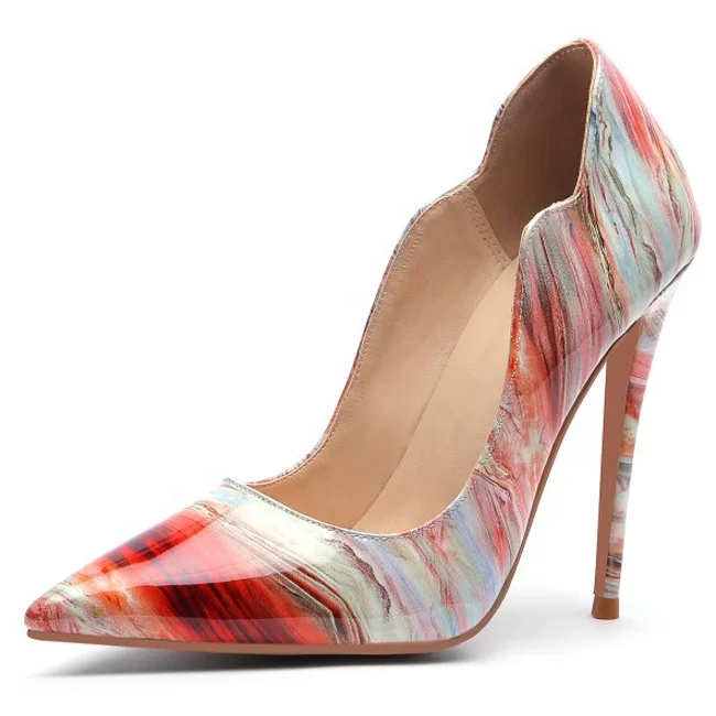 

Women's Sexy Pointed Toe High Heels Slip On Stiletto Pumps Large Size Basic Patent Gradient Print Dress Shoes, Mixed color