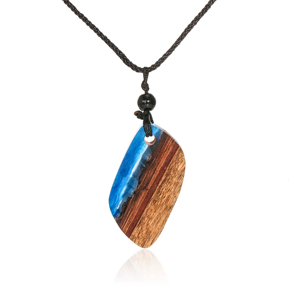 

Creative Handmade Blue Ocean Colorful Wooden Resin Pendant Necklace Jewelry