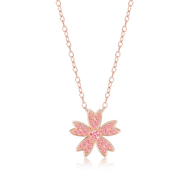 

Dropshipping China Supplier Simple Style Spring Flower Pendant Jewelry Plata 925 Silver Pink Necklace Trendy 2022