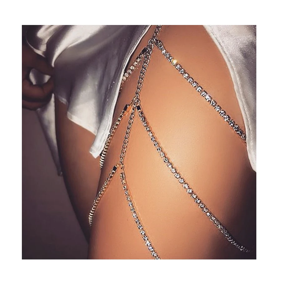 

Woman Trendy Titanium Plated Sexy Multi-layer Alloy With Zircon Leg Chain Jewelry Body Chain, Silver,gold