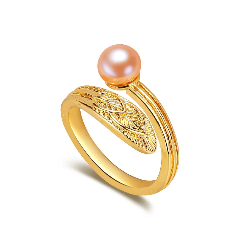 

MSYO New Fashion Adjustable Leaf Ring Freshwater Pearls Rings For Women