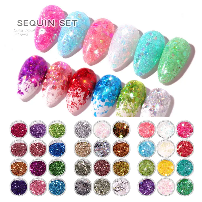 

Misscheering Holographic Nail Glitter Mix Star Butterfly Moon Flakes Mirror Paillette DIY Silver Shinning Nail Sequin Nail Art, As photo show
