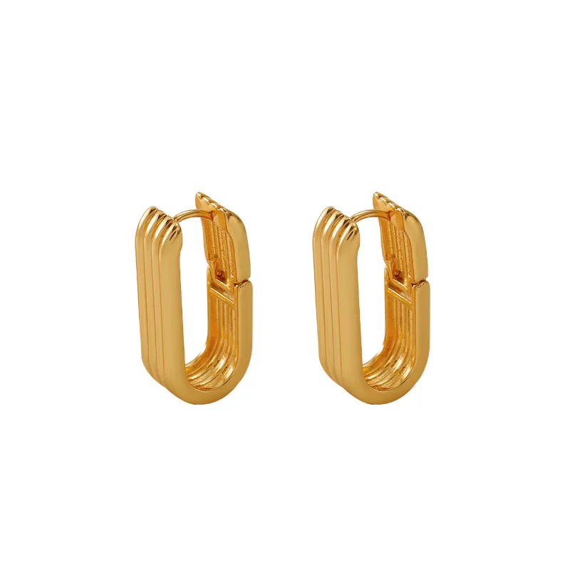 

Tarnish Free PVD Gold Plated Stainless steel Waterproof Jewelry Geometric Full Metal Line Texture Earring