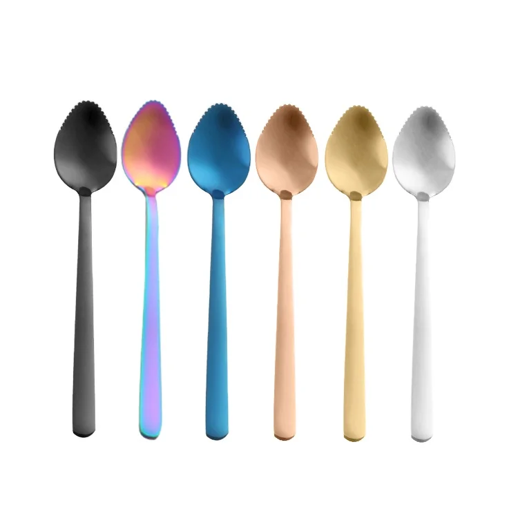 

Food grade stainless steel Scraping Spoon with serrated edge for fruit mug puree