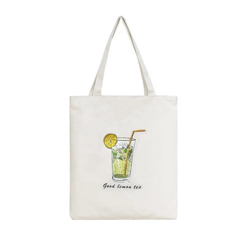 

Wholesale White Color Cartoon Printed Zipper Foldable Women Shopping Cotton Canvas Small Tote Bag, Orange/custom