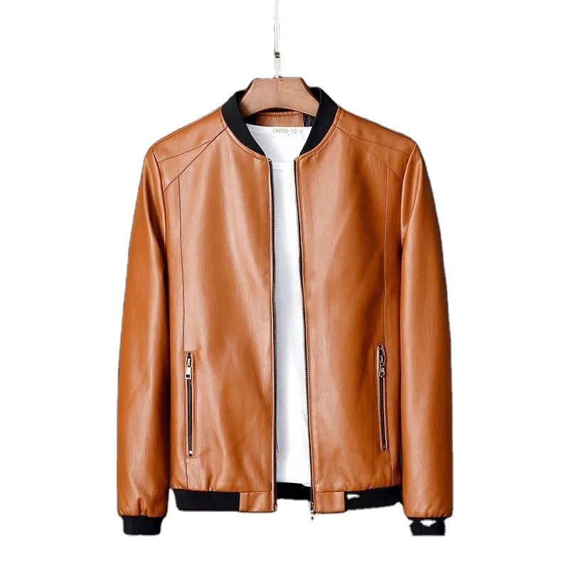 

PU Jacket Leather Coat Men Plain Fashion Bomber Biker Jacket, Spring Autumn Outwears Casual Male Clothing Men Slim Fit Coat, Black/blue/orange