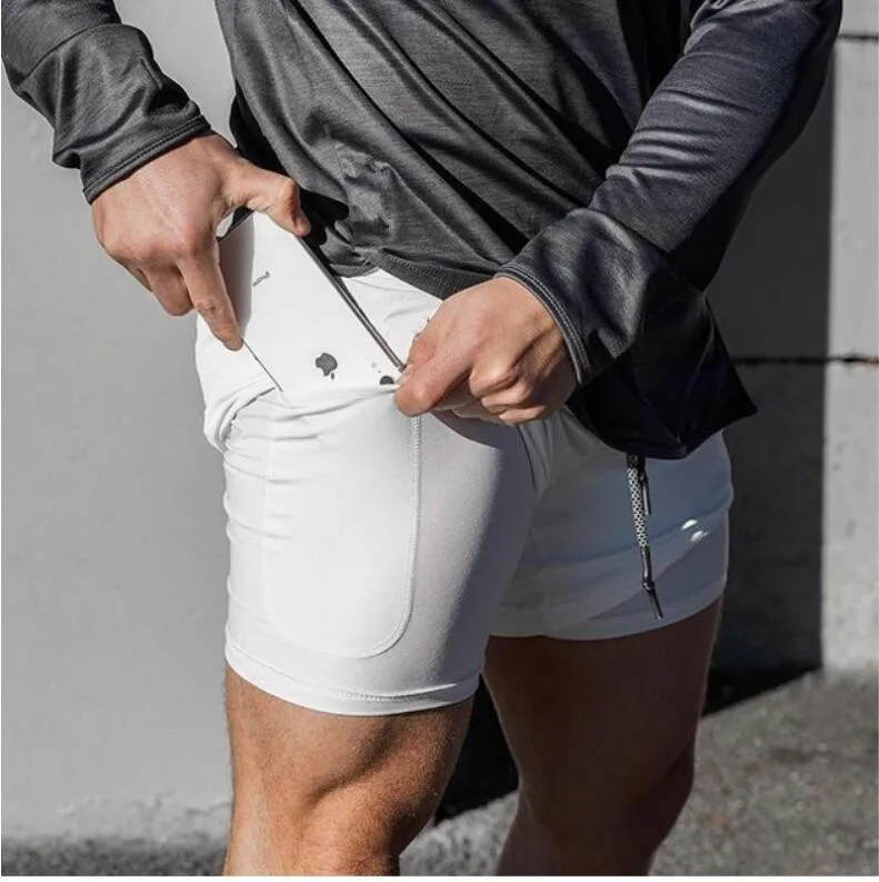 

2022 fashion 2 In 1 Double Layer Quick Dry Gym Shorts Workout Training Running Jogger With Inner Pocket Men's Shorts, Picture