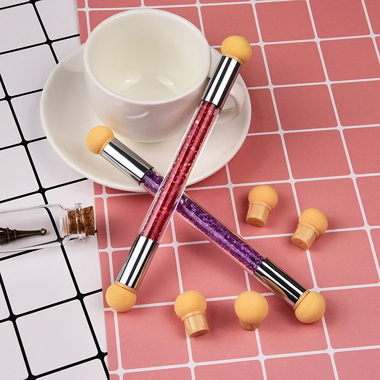 Acrylic crystal handle double end sponge head nail gradient shading nail ombre brush for nail art