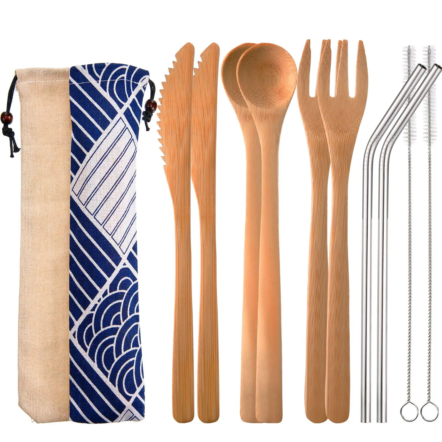 亚马逊卖家批发可生物降解餐具,带竹柄器皿纤维餐具包装整理包